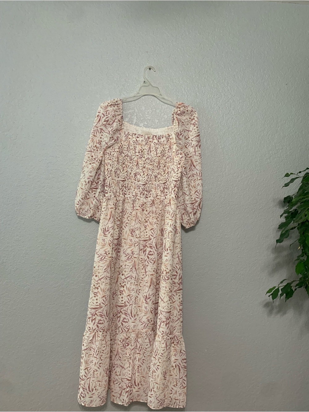 LOFT Blush Floral Smocked Maxi Dress